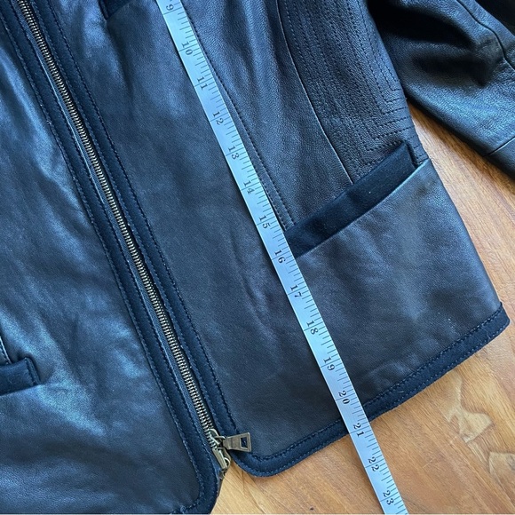 Diane Von Furstenberg DVF Black Leather Moto Lady Jacket Zip Front Round Collar - Picture 11 of 14